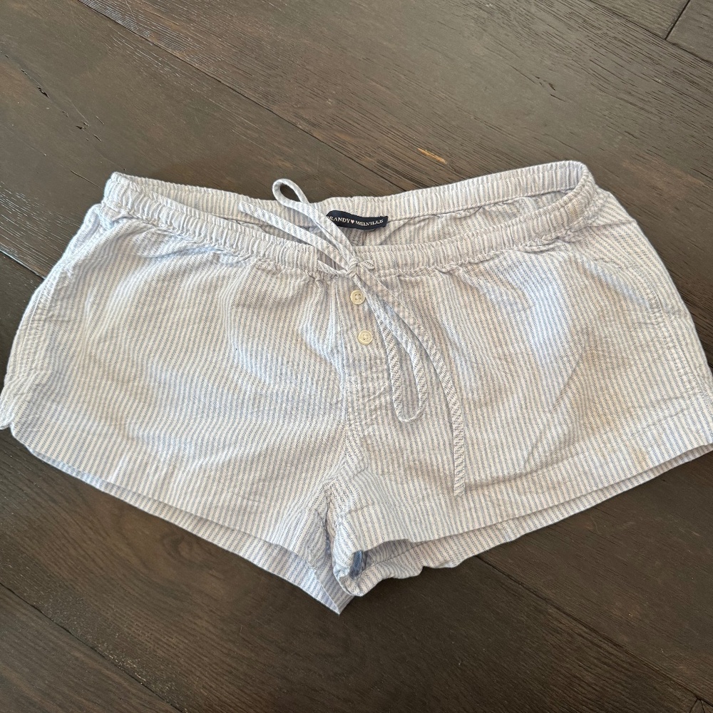 Brandy Melville Blue and White Striped Cotton Shorts